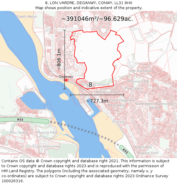 8, LON VARDRE, DEGANWY, CONWY, LL31 9HX: Plot and title map