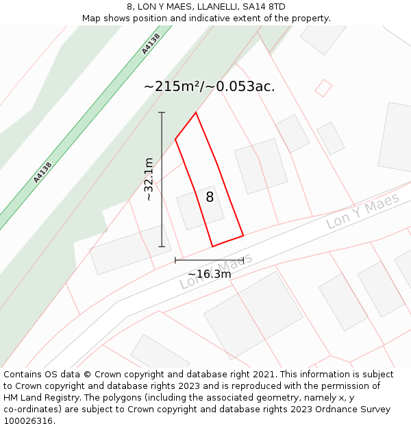 8, LON Y MAES, LLANELLI, SA14 8TD: Plot and title map