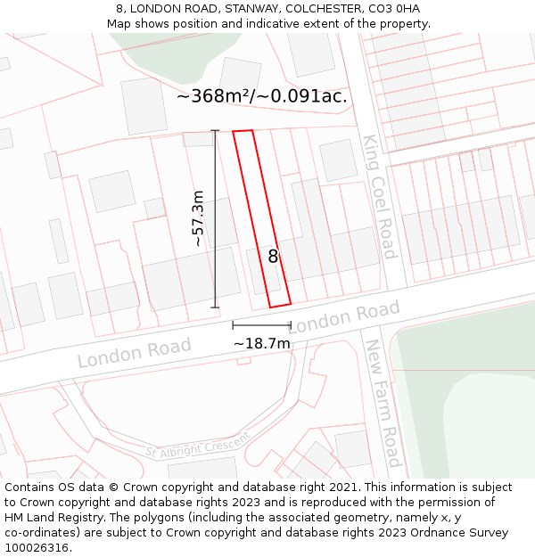 8, LONDON ROAD, STANWAY, COLCHESTER, CO3 0HA: Plot and title map