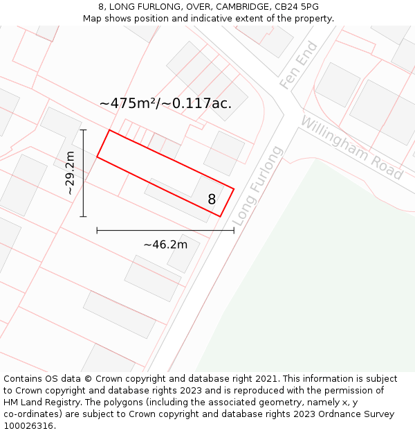 8, LONG FURLONG, OVER, CAMBRIDGE, CB24 5PG: Plot and title map
