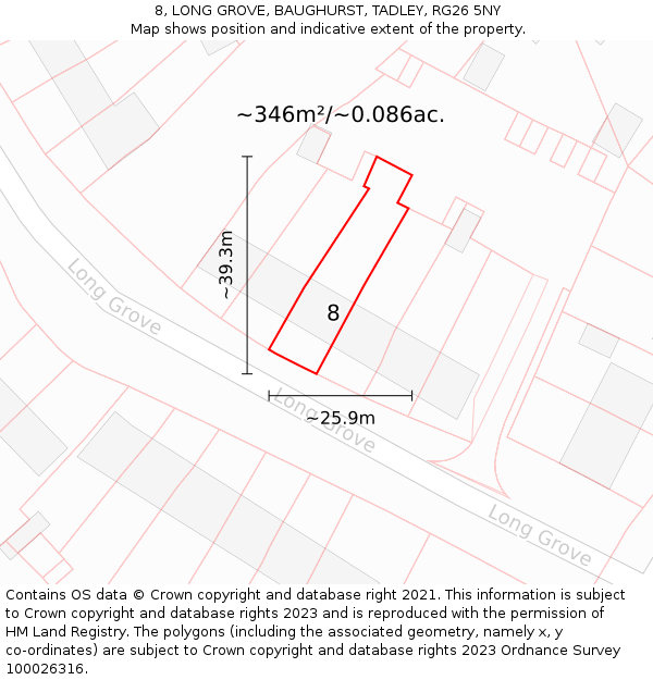 8, LONG GROVE, BAUGHURST, TADLEY, RG26 5NY: Plot and title map