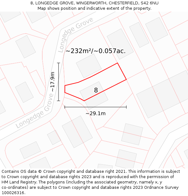 8, LONGEDGE GROVE, WINGERWORTH, CHESTERFIELD, S42 6NU: Plot and title map