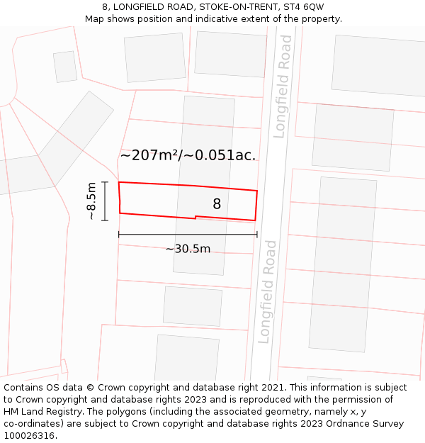 8, LONGFIELD ROAD, STOKE-ON-TRENT, ST4 6QW: Plot and title map