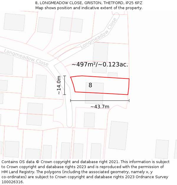 8, LONGMEADOW CLOSE, GRISTON, THETFORD, IP25 6PZ: Plot and title map