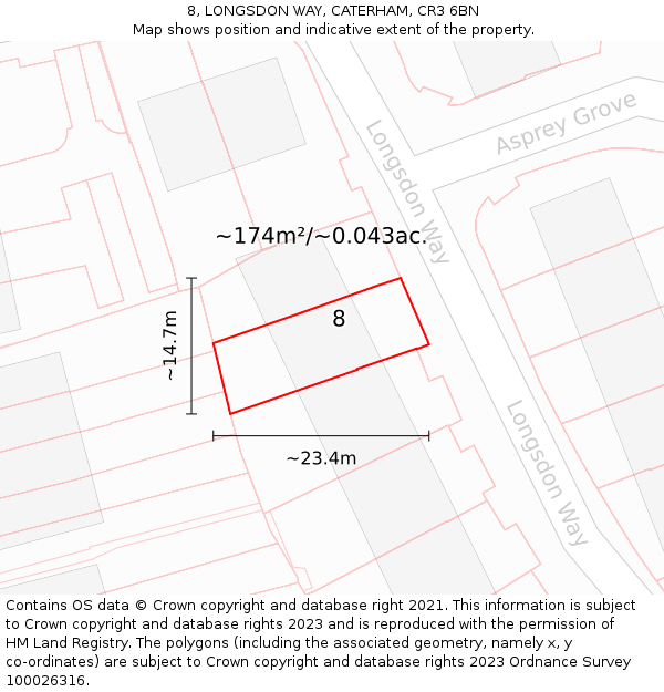 8, LONGSDON WAY, CATERHAM, CR3 6BN: Plot and title map