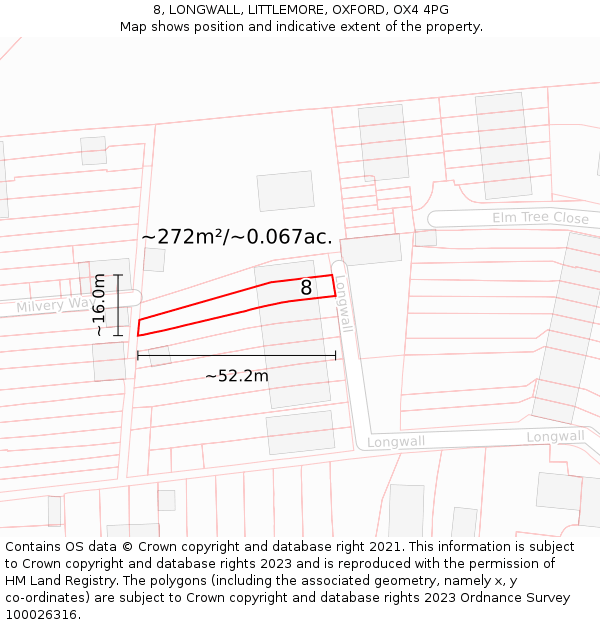 8, LONGWALL, LITTLEMORE, OXFORD, OX4 4PG: Plot and title map