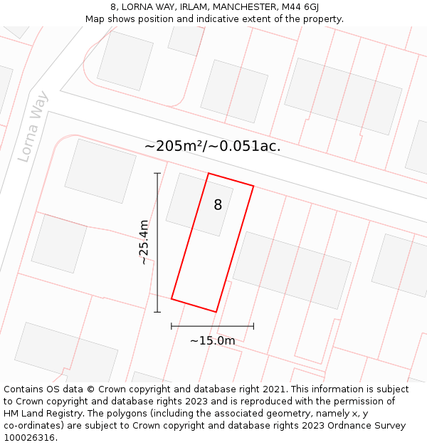 8, LORNA WAY, IRLAM, MANCHESTER, M44 6GJ: Plot and title map