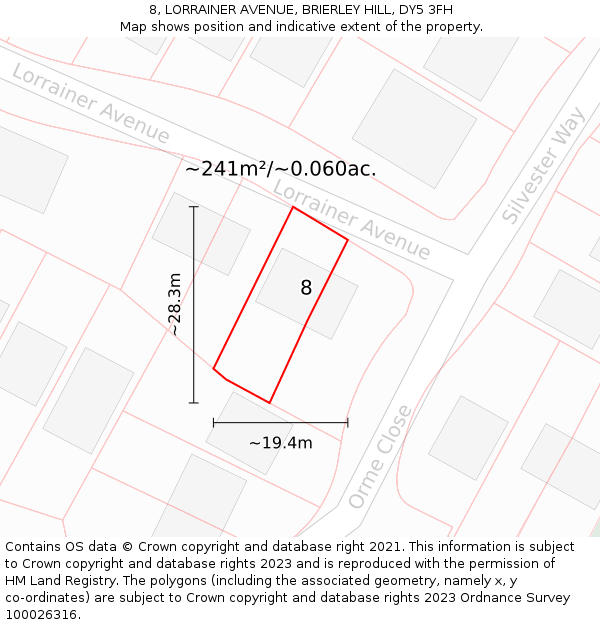 8, LORRAINER AVENUE, BRIERLEY HILL, DY5 3FH: Plot and title map