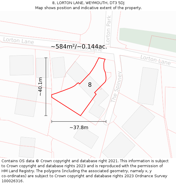 8, LORTON LANE, WEYMOUTH, DT3 5DJ: Plot and title map