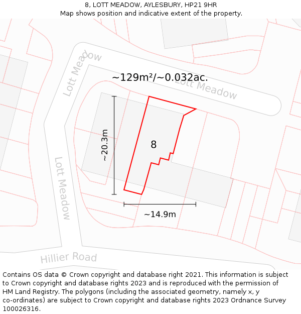 8, LOTT MEADOW, AYLESBURY, HP21 9HR: Plot and title map