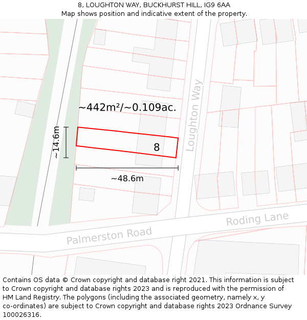 8, LOUGHTON WAY, BUCKHURST HILL, IG9 6AA: Plot and title map