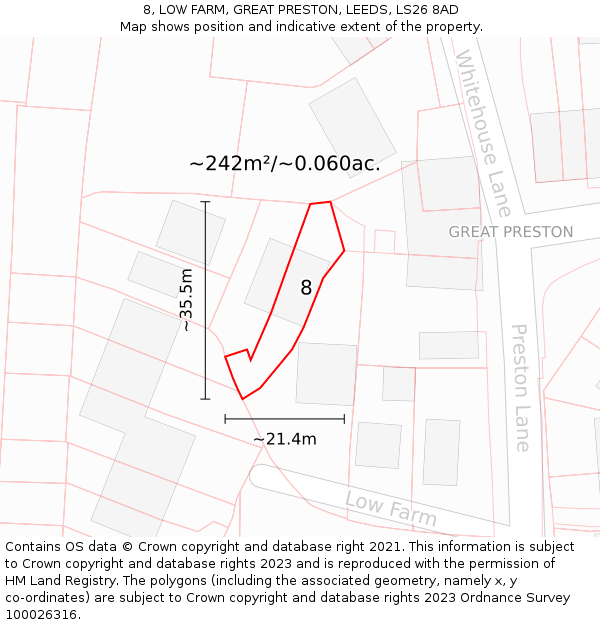 8, LOW FARM, GREAT PRESTON, LEEDS, LS26 8AD: Plot and title map