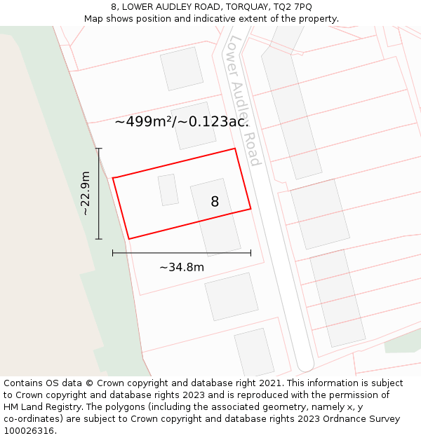 8, LOWER AUDLEY ROAD, TORQUAY, TQ2 7PQ: Plot and title map