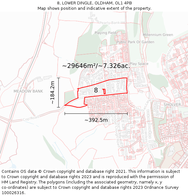 8, LOWER DINGLE, OLDHAM, OL1 4PB: Plot and title map