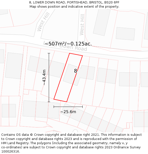8, LOWER DOWN ROAD, PORTISHEAD, BRISTOL, BS20 6PF: Plot and title map