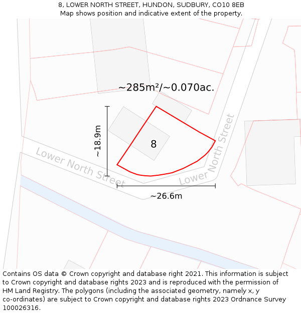 8, LOWER NORTH STREET, HUNDON, SUDBURY, CO10 8EB: Plot and title map