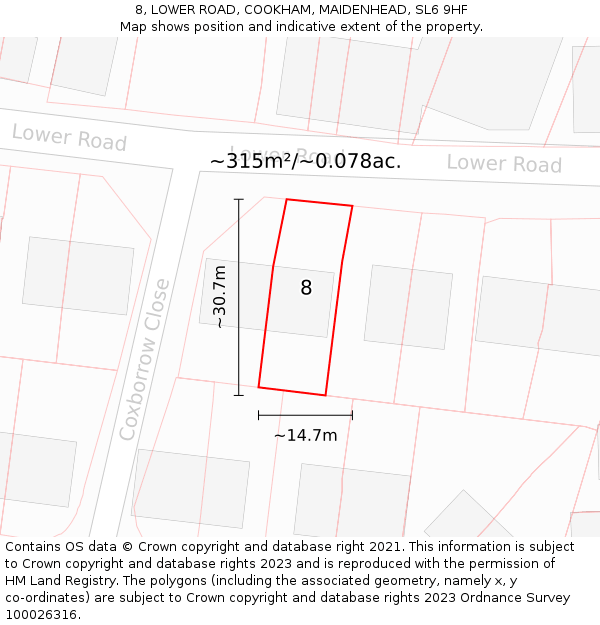 8, LOWER ROAD, COOKHAM, MAIDENHEAD, SL6 9HF: Plot and title map