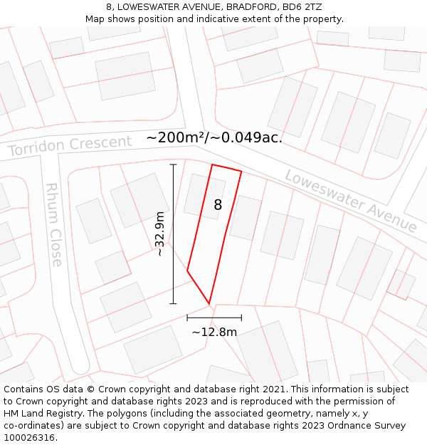 8, LOWESWATER AVENUE, BRADFORD, BD6 2TZ: Plot and title map