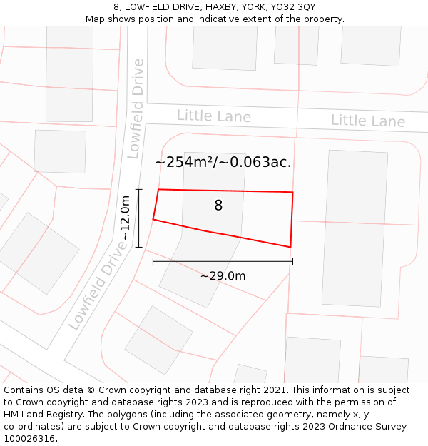 8, LOWFIELD DRIVE, HAXBY, YORK, YO32 3QY: Plot and title map