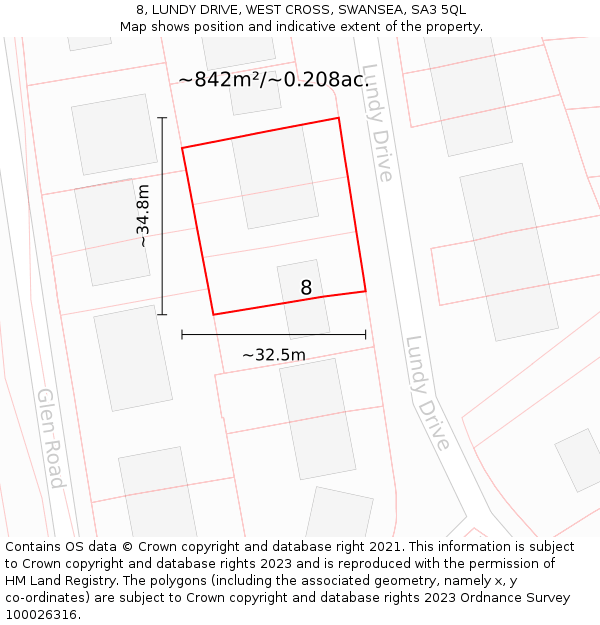 8, LUNDY DRIVE, WEST CROSS, SWANSEA, SA3 5QL: Plot and title map