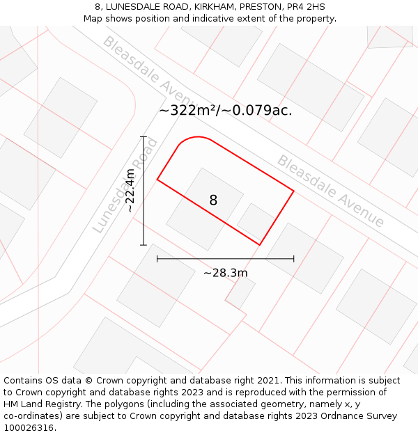 8, LUNESDALE ROAD, KIRKHAM, PRESTON, PR4 2HS: Plot and title map