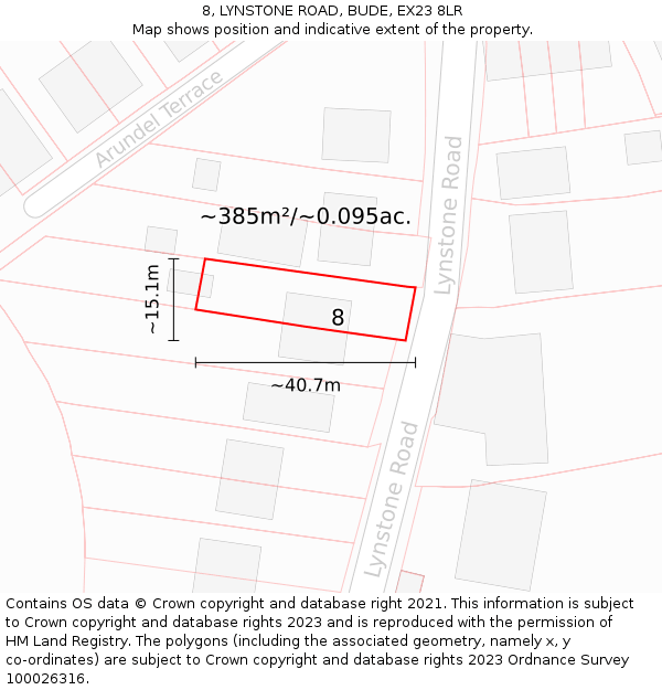 8, LYNSTONE ROAD, BUDE, EX23 8LR: Plot and title map