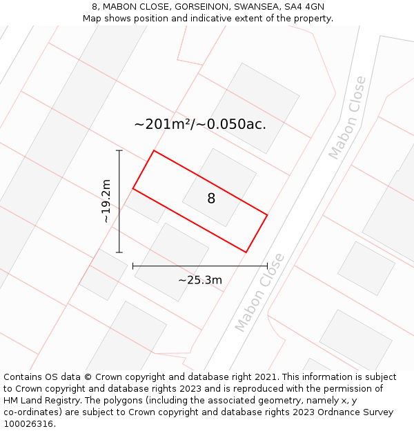 8, MABON CLOSE, GORSEINON, SWANSEA, SA4 4GN: Plot and title map