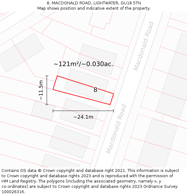 8, MACDONALD ROAD, LIGHTWATER, GU18 5TN: Plot and title map