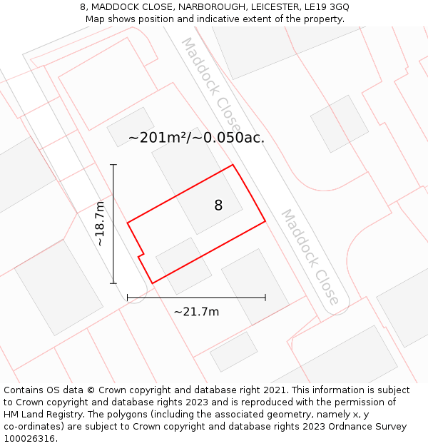 8, MADDOCK CLOSE, NARBOROUGH, LEICESTER, LE19 3GQ: Plot and title map