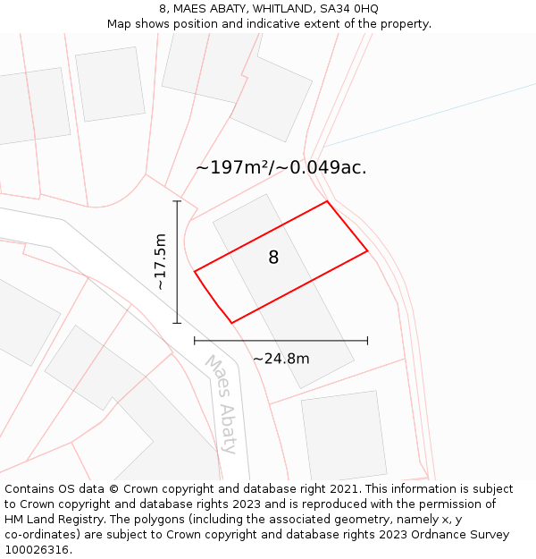 8, MAES ABATY, WHITLAND, SA34 0HQ: Plot and title map