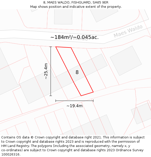 8, MAES WALDO, FISHGUARD, SA65 9ER: Plot and title map