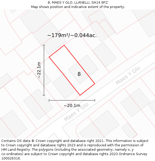 8, MAES Y GLO, LLANELLI, SA14 9PZ: Plot and title map