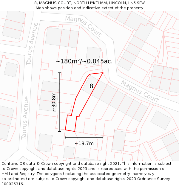 8, MAGNUS COURT, NORTH HYKEHAM, LINCOLN, LN6 9FW: Plot and title map