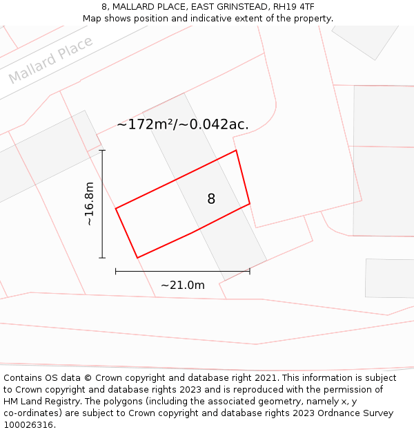 8, MALLARD PLACE, EAST GRINSTEAD, RH19 4TF: Plot and title map