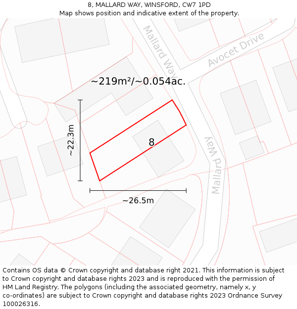8, MALLARD WAY, WINSFORD, CW7 1PD: Plot and title map