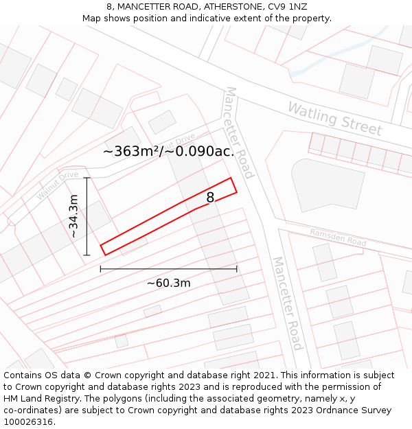 8, MANCETTER ROAD, ATHERSTONE, CV9 1NZ: Plot and title map