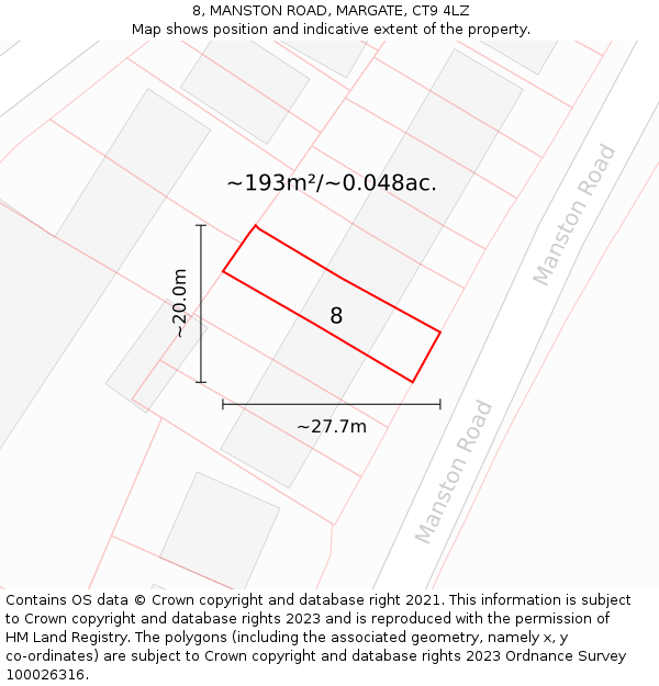 8, MANSTON ROAD, MARGATE, CT9 4LZ: Plot and title map