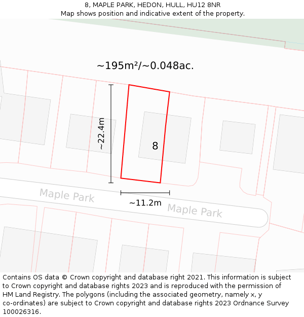 8, MAPLE PARK, HEDON, HULL, HU12 8NR: Plot and title map