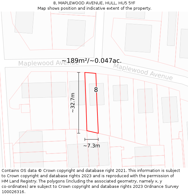 8, MAPLEWOOD AVENUE, HULL, HU5 5YF: Plot and title map