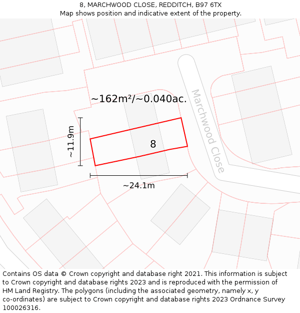 8, MARCHWOOD CLOSE, REDDITCH, B97 6TX: Plot and title map