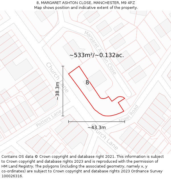 8, MARGARET ASHTON CLOSE, MANCHESTER, M9 4PZ: Plot and title map