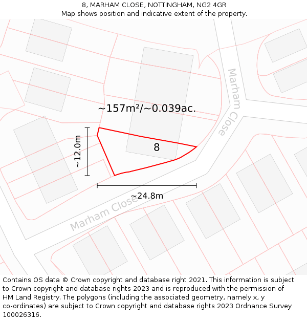 8, MARHAM CLOSE, NOTTINGHAM, NG2 4GR: Plot and title map