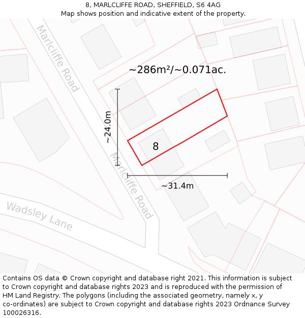 8, MARLCLIFFE ROAD, SHEFFIELD, S6 4AG: Plot and title map