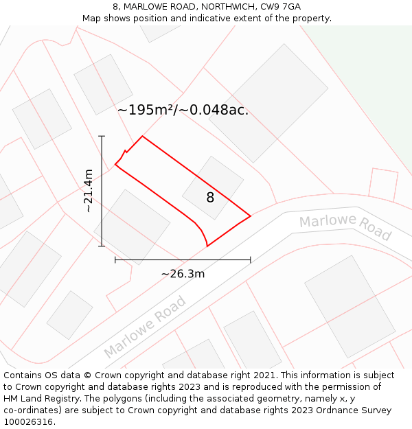 8, MARLOWE ROAD, NORTHWICH, CW9 7GA: Plot and title map