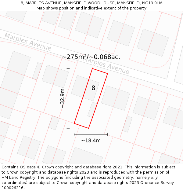 8, MARPLES AVENUE, MANSFIELD WOODHOUSE, MANSFIELD, NG19 9HA: Plot and title map