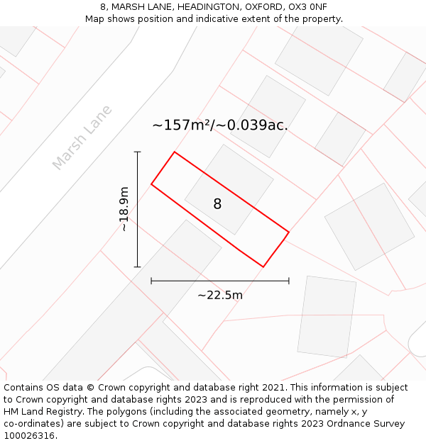 8, MARSH LANE, HEADINGTON, OXFORD, OX3 0NF: Plot and title map