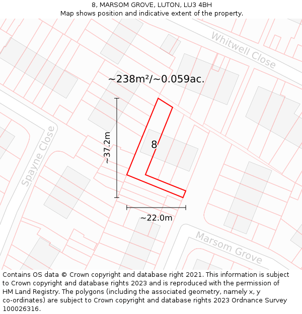 8, MARSOM GROVE, LUTON, LU3 4BH: Plot and title map