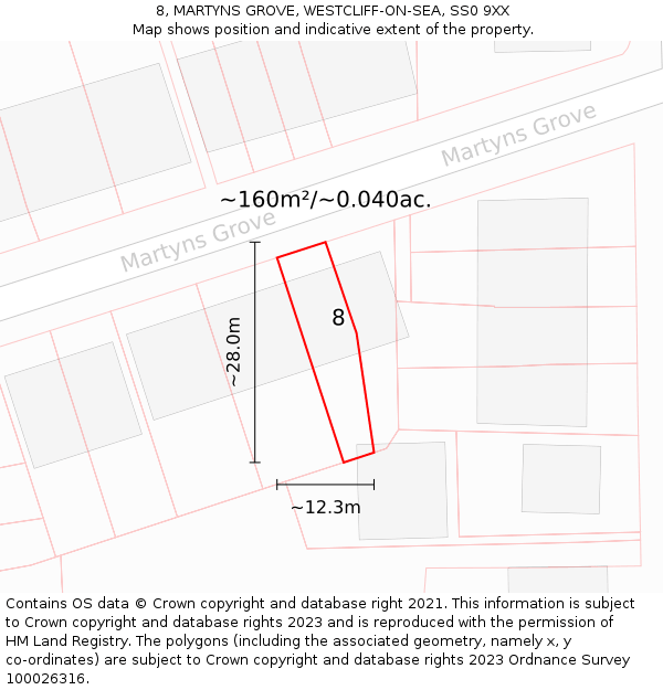 8, MARTYNS GROVE, WESTCLIFF-ON-SEA, SS0 9XX: Plot and title map