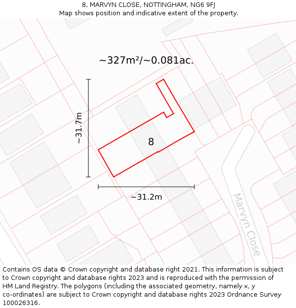 8, MARVYN CLOSE, NOTTINGHAM, NG6 9FJ: Plot and title map