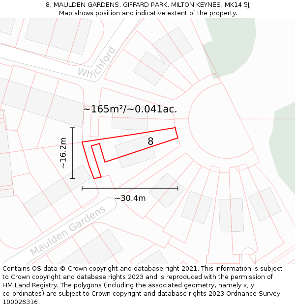 8, MAULDEN GARDENS, GIFFARD PARK, MILTON KEYNES, MK14 5JJ: Plot and title map